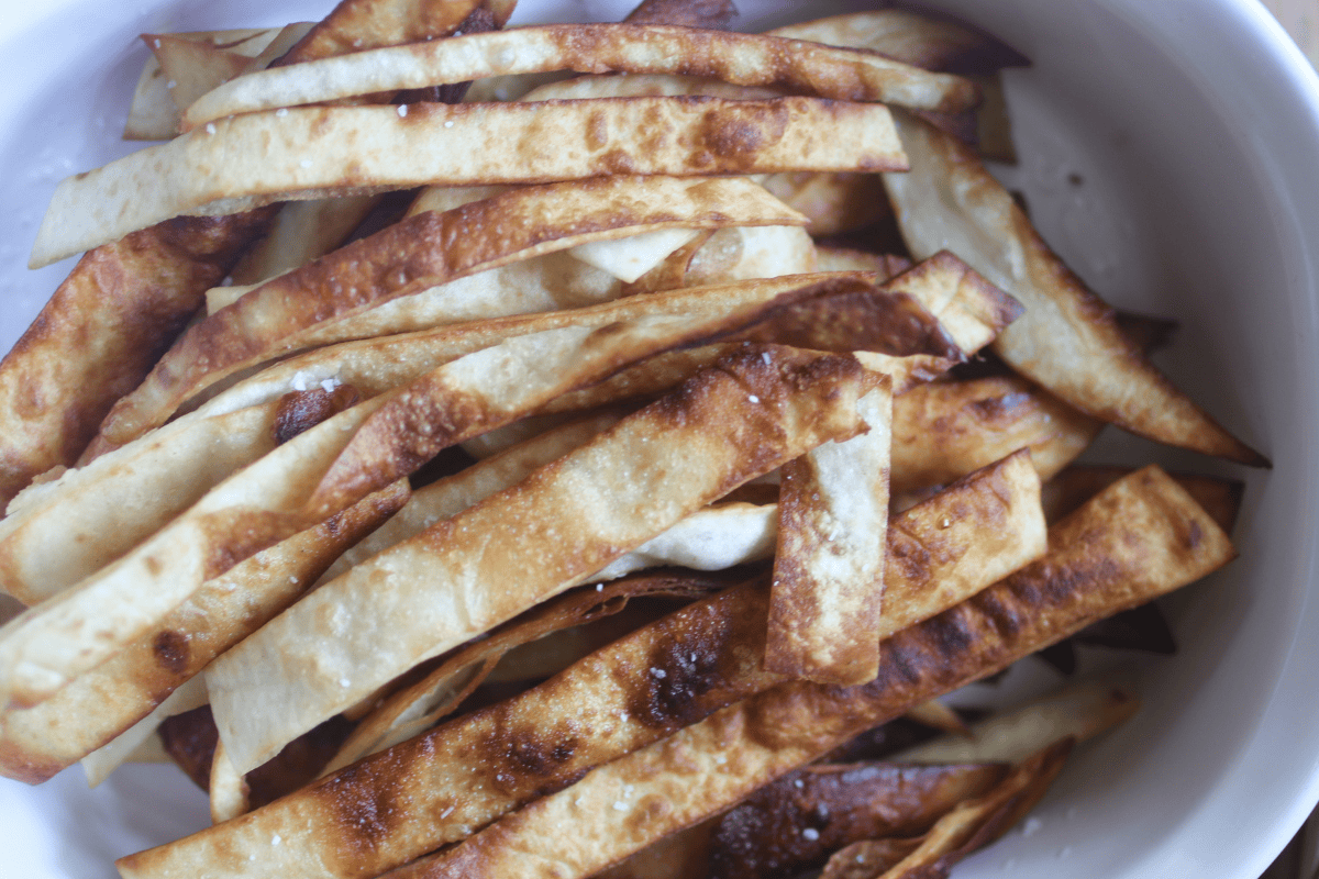 Homemade tortilla strips baked until golden and crispy